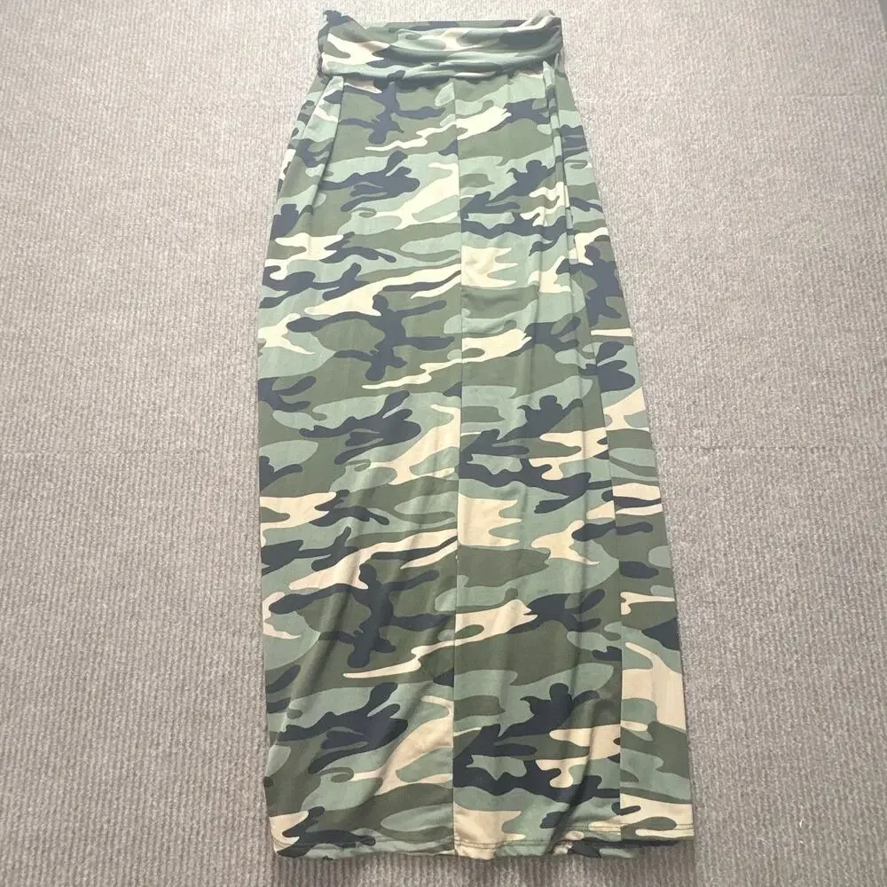 Y2K Foldover Low Rise Camouflage Maxi Skirt B Envied Size Large